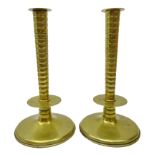 Pair 17th century style brass trumpet candlesticks,