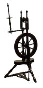 19th century turned walnut spinning wheel, drive wheel with spindle turned spokes, turned bobbin,