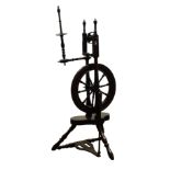 19th century turned walnut spinning wheel, drive wheel with spindle turned spokes, turned bobbin,