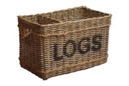 Large wicker Country House fireside log basket with rope handles, L83cm x W45cm,
