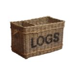 Large wicker Country House fireside log basket with rope handles, L83cm x W45cm,