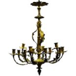 Late 19th century cast gilt metal and ormolu chandelier,