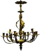 Late 19th century cast gilt metal and ormolu chandelier,