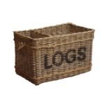 Large wicker Country House fireside log basket with rope handles, L83cm x W45cm,