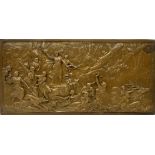 Art Nouveau WMF style bronzed rectangular plaque moulded in relief with Diana The Huntress amongst