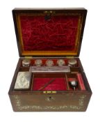 Early 19th century mother of pearl inlaid rosewood dressing box, fitted lift out interior,