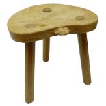 'Rabbitman' oak three legged stool, shaped dished seat carved with Rabbit signature,