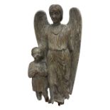 Large 19th century Continental wall mounted carving of an Angel and Child,