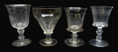 Four 19th century glass rummers, varying size and shape including a faceted example,