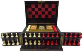 Victorian coromandel Games Compendium containing folding Chess & Backgammon board,