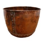 Large copper circular log bin, part riveted body, D63cm,