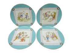 Set of four late Victorian Wedgwood plates hand painted with Children playing in the manner of Kate