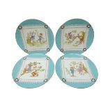 Set of four late Victorian Wedgwood plates hand painted with Children playing in the manner of Kate