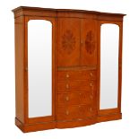 Edwardian Sheraton Revival satinwood bow breakfront wardrobe,