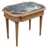19th century French stripped walnut occasional table, shaped green and white variegated marble top,