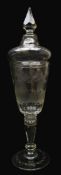 19th century Bohemian clear glass goblet and cover the body etched with a couple in woodland