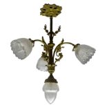 Early 20th century gilt metal four light electrolier,