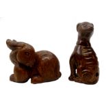 Two Japanese Meiji fruit wood Netsukes carved as a seated Dog with signature and Rabbit H5cm (2)