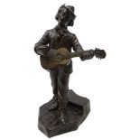 Patinated bronze study of a man singing and playing the guitar, signed D Alonzo,