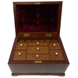 Victorian burr walnut and mahogany inlaid sewing box with camphor wood sectioned lift out tray and