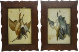 Pair 19th century embossed prints depicting hanging game birds in the Trompe L'oeil style,