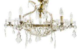 Continental six branch glass chandelier with gilt metal frame,