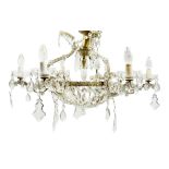 Continental six branch glass chandelier with gilt metal frame,