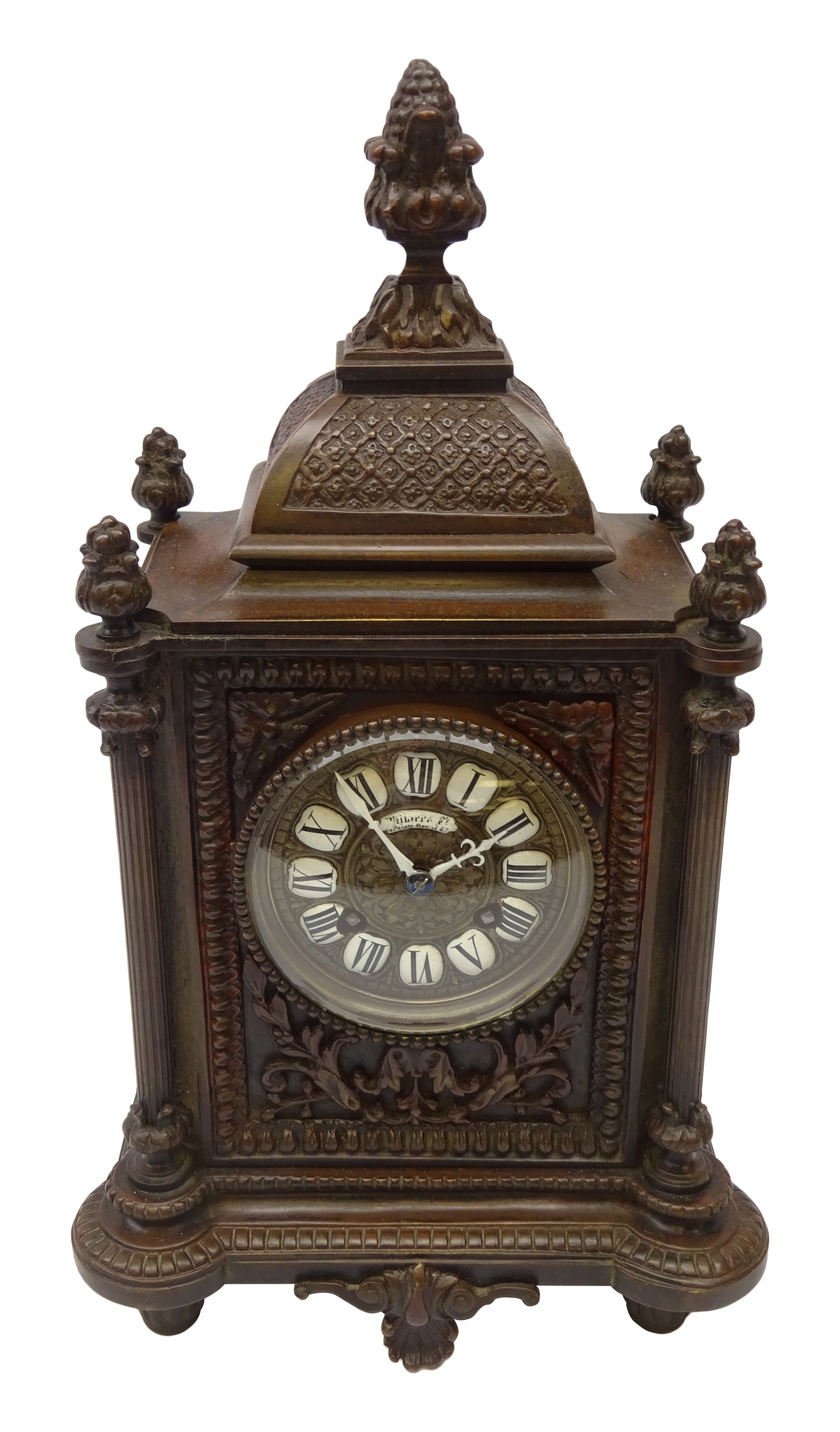 French cast bronze mantel clock, dial with enamel Roman numerals inscribed Phillipe Ft, Palaie-Roy, - Image 2 of 4