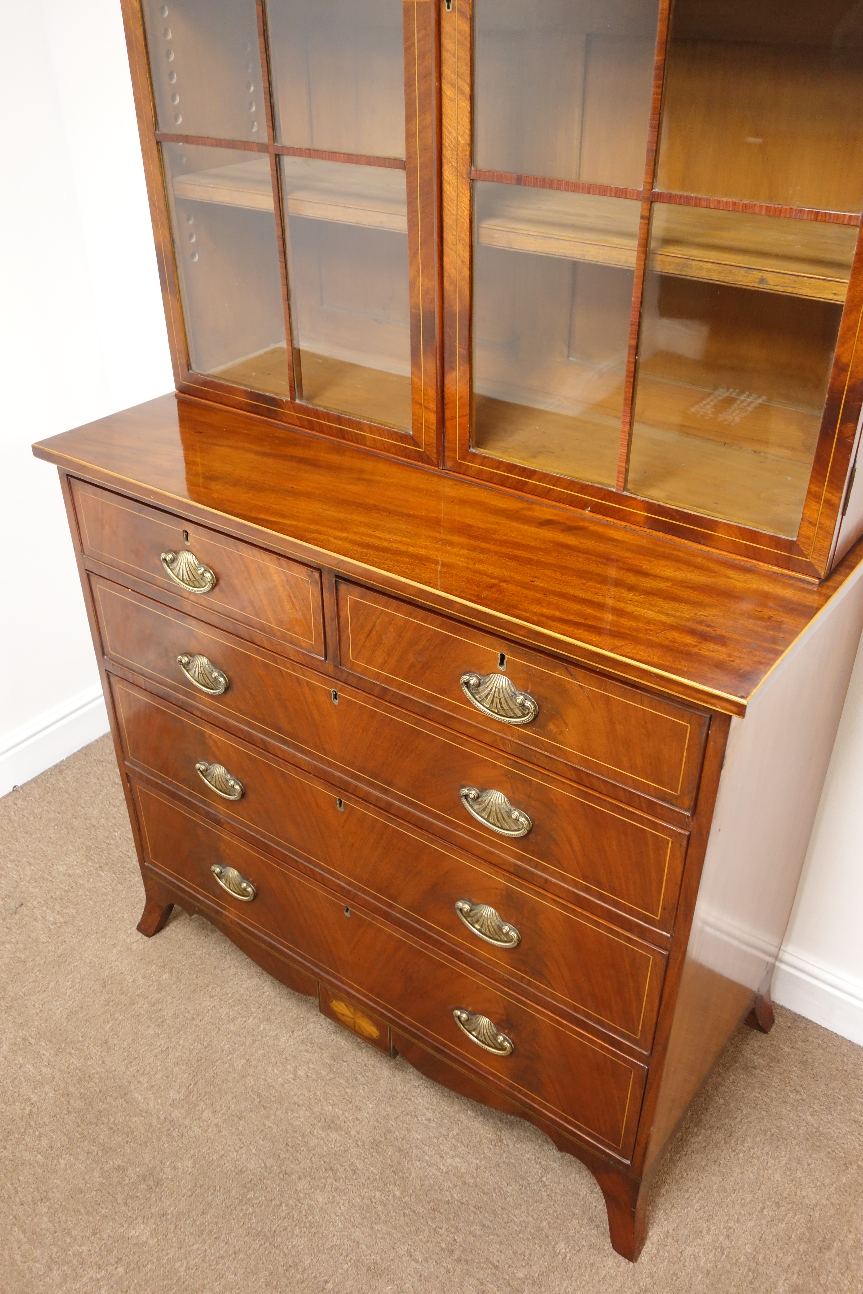 19th century inlaid mahogany bookcase on chest, - Image 6 of 14