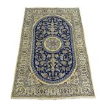 Fine Persian Nain silk and wool ivory rug,