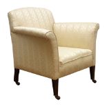 Edwardian armchair upholstered in ivory damask,