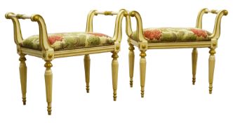 Pair Regency style gilt and cream painted window seats,
