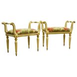 Pair Regency style gilt and cream painted window seats,