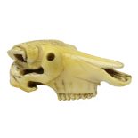 Japanese Meiji ivory carved Cattle Skull Netsuke,