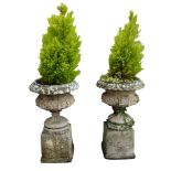 Pair composite stone garden urns,