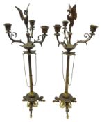 Pair 19th century French gilt and patinated bronze three light candelabra by Ferdinand Barbedienne,