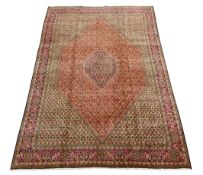 Persian Bijar rug carpet, central lozenge within larger lozenge, all over Heratti motif decoration,