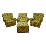 Howard style armchair (W90cm) pair of wingback armchairs and a footstool in tapestry style