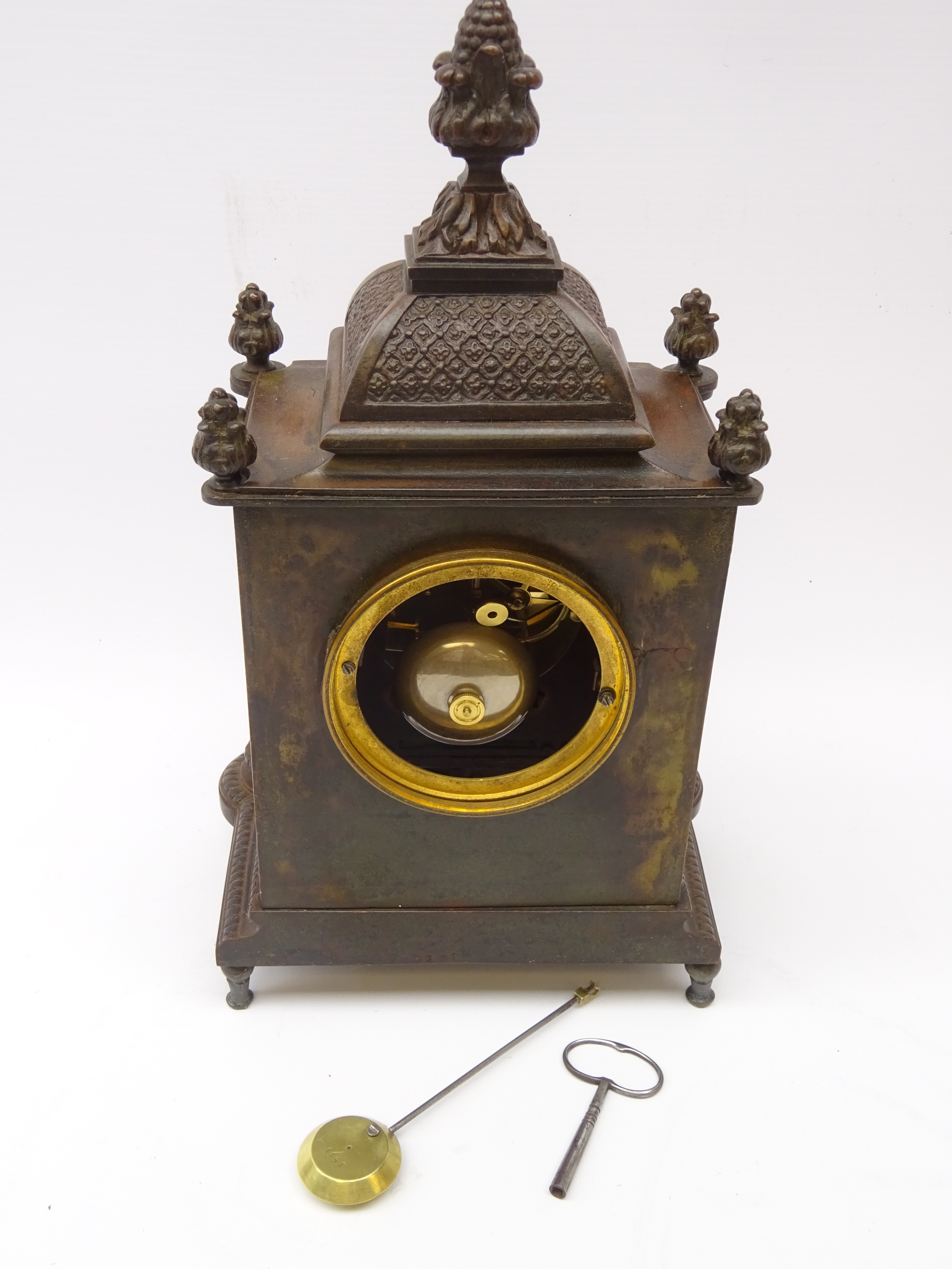French cast bronze mantel clock, dial with enamel Roman numerals inscribed Phillipe Ft, Palaie-Roy, - Image 4 of 4
