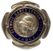 Olympic Games London 1908 judge's badge, silver-plated bronze & enamel by Vaughton of Birmingham,