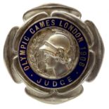 Olympic Games London 1908 judge's badge, silver-plated bronze & enamel by Vaughton of Birmingham,