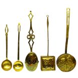 Three Victorian brass chestnut roasters and two brass cooking ladles (5) Condition Report