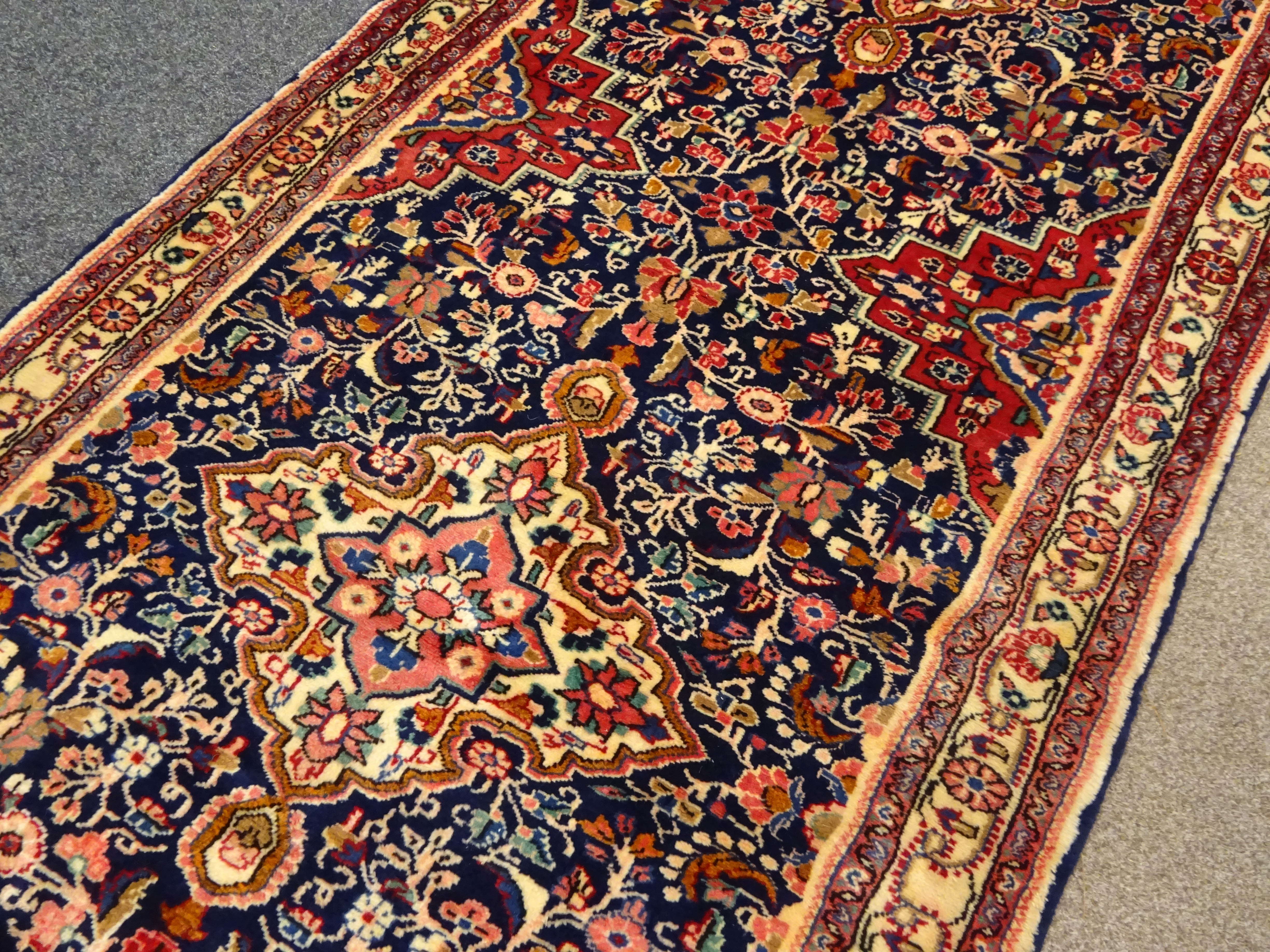 Persian Hamadan runner rug, blue ground field with five medallions, - Image 4 of 6