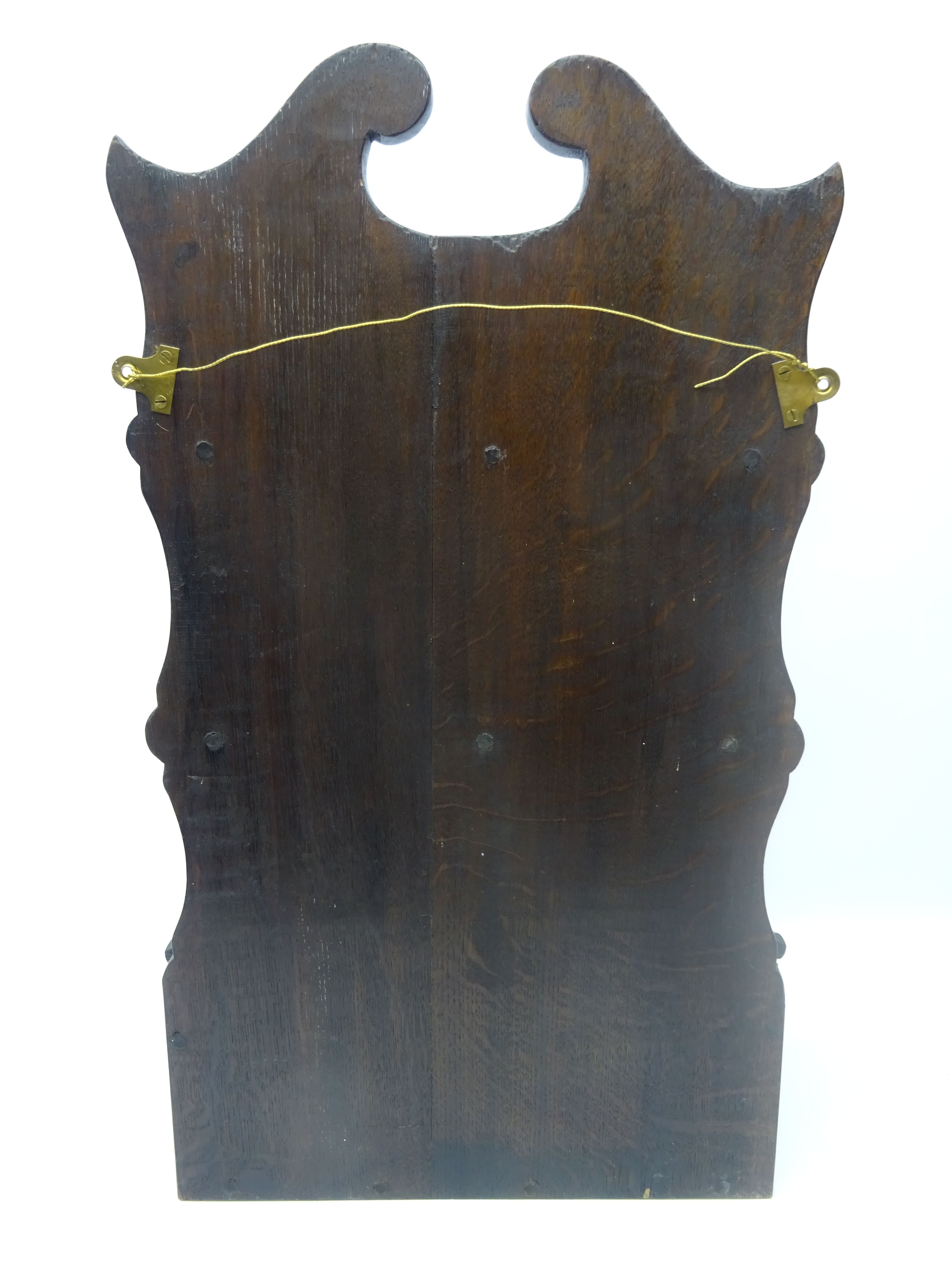 19th century oak spoon rack, shaped back with swan neck cresting and two pierced racks, - Image 2 of 3