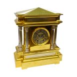 Large late Victorian brass mantel clock in the form of a Roman Temple,