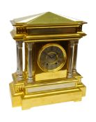 Large late Victorian brass mantel clock in the form of a Roman Temple,