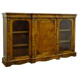 Victorian inlaid figured and burr walnut breakfront credenza,