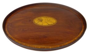 George lll Sheraton style satinwood crossbanded oval galleried tray,