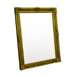 19th century overmantle mirror, upright rectangular plate in gilt wood and gesso carved frame,