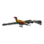 Silver and enamel Shooting bar brooch modelled as a Pheasant and Rifle by Adie & Lovekin,